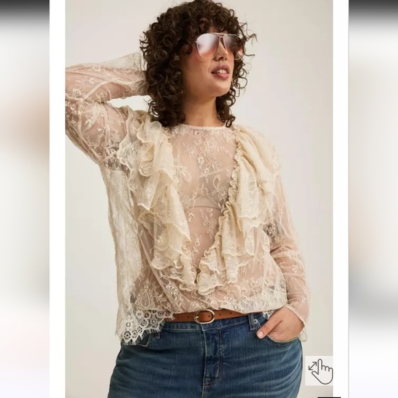 Torrid New Lace Ruffle Long Sleeve Blouse Birch Size 3x - Picture 2 of 14